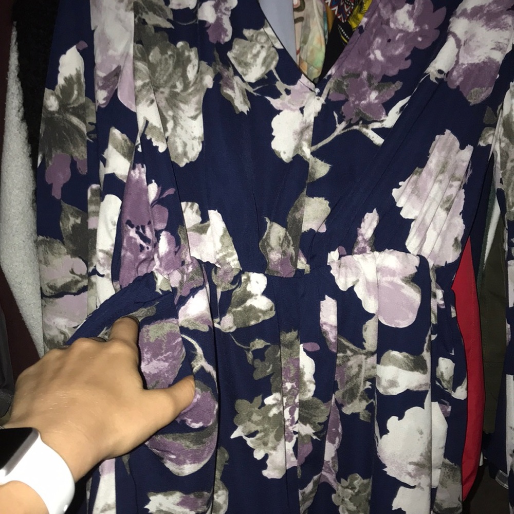 Floral open back romper with pockets
